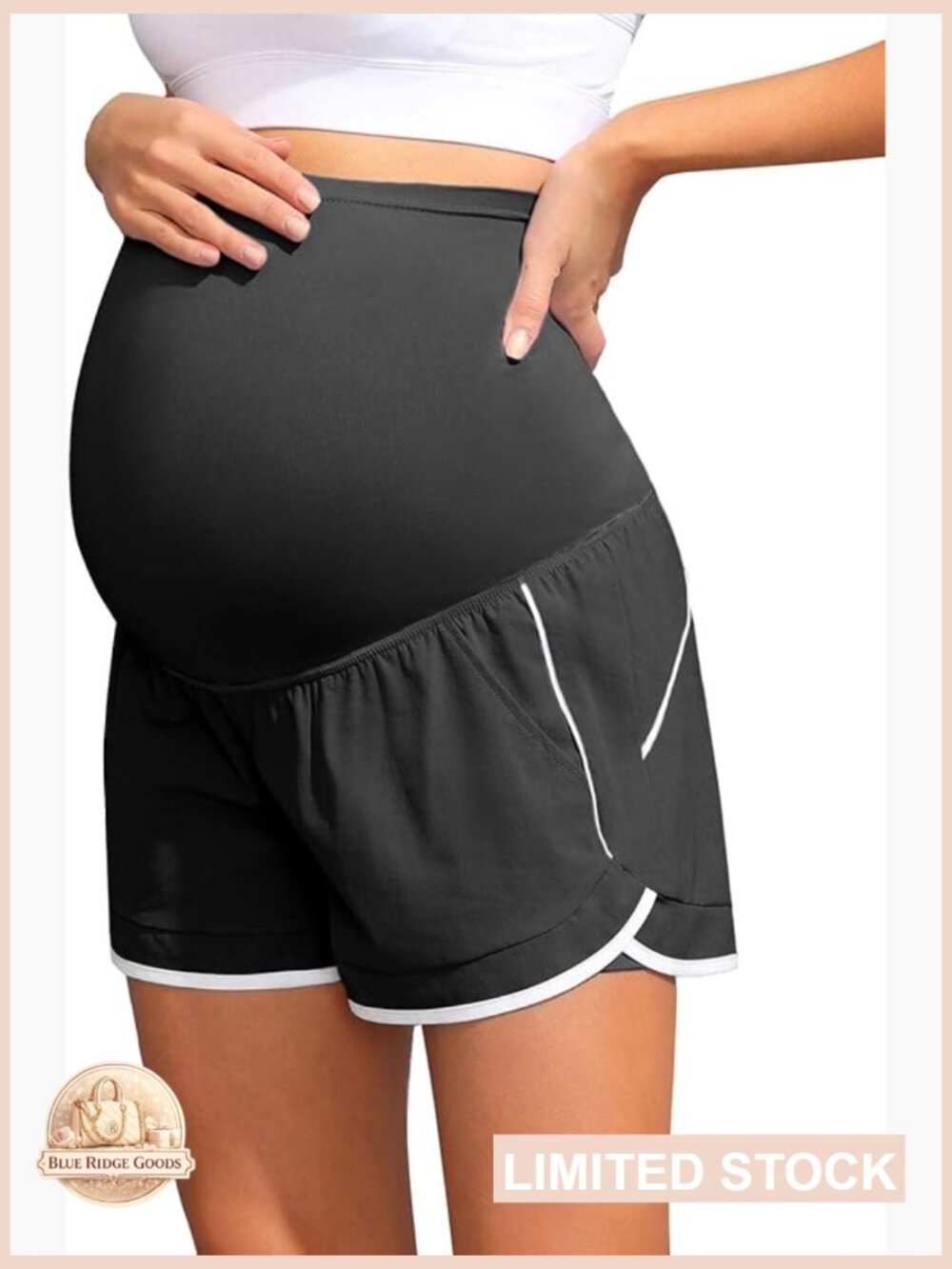 Maternity Athletic Shorts Double Layer 2 in 1 High Waist with Pockets